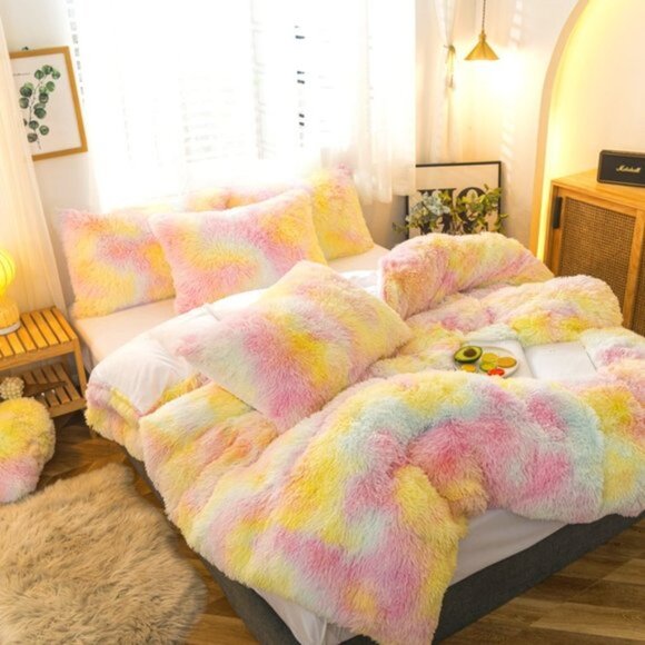 Queen Size Mixed Colors Super Comfy Plush Fluffy Duvet Cover Set Luxury Softness - Picture 3 of 4